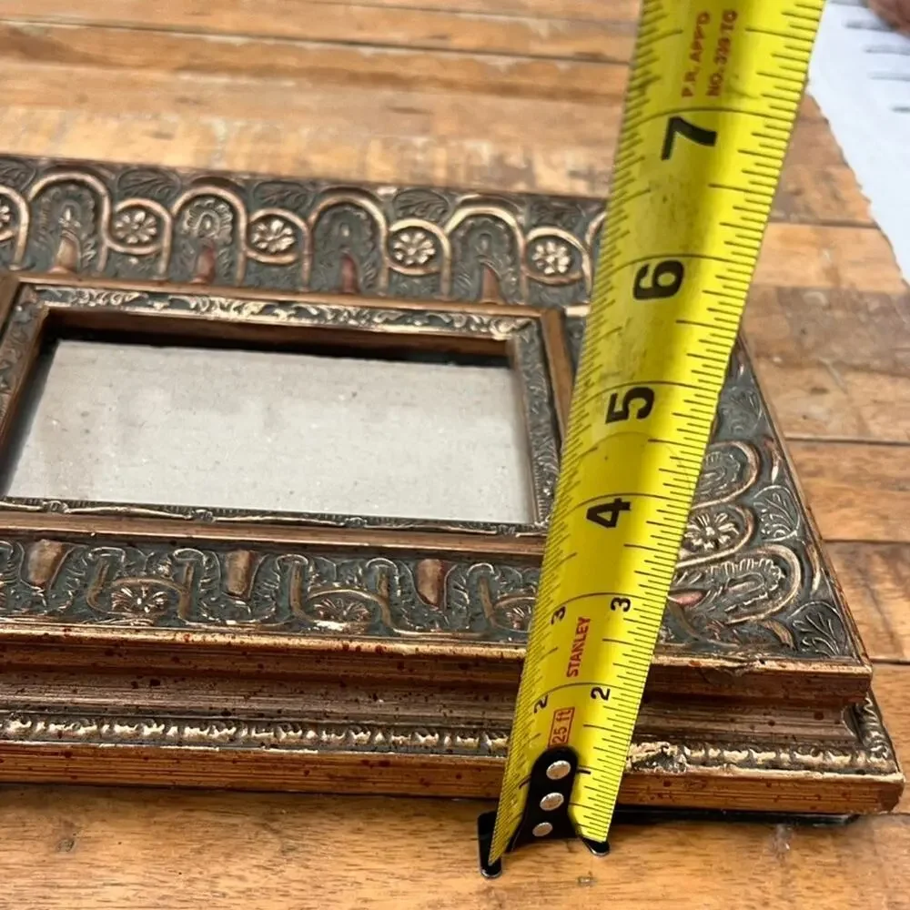 Vintage Picture Frame Ornate Embossed Floral Leaves Bell 4x6